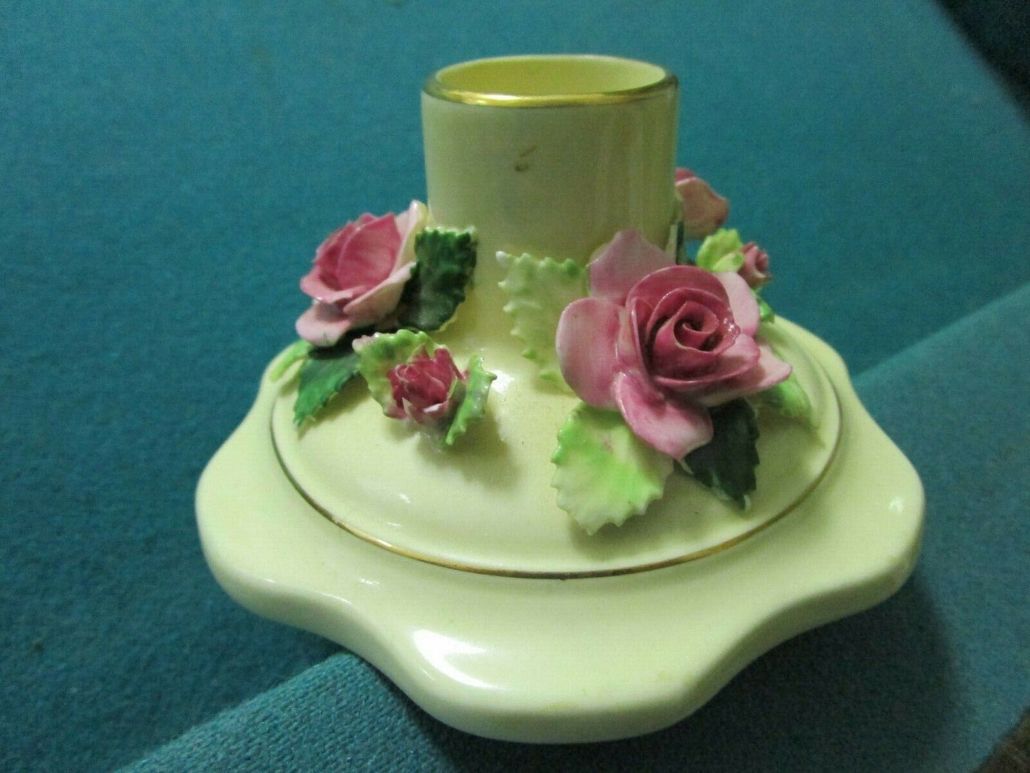 Adderley England candle holder "Floral" pattern with ceramic flowers [95e]