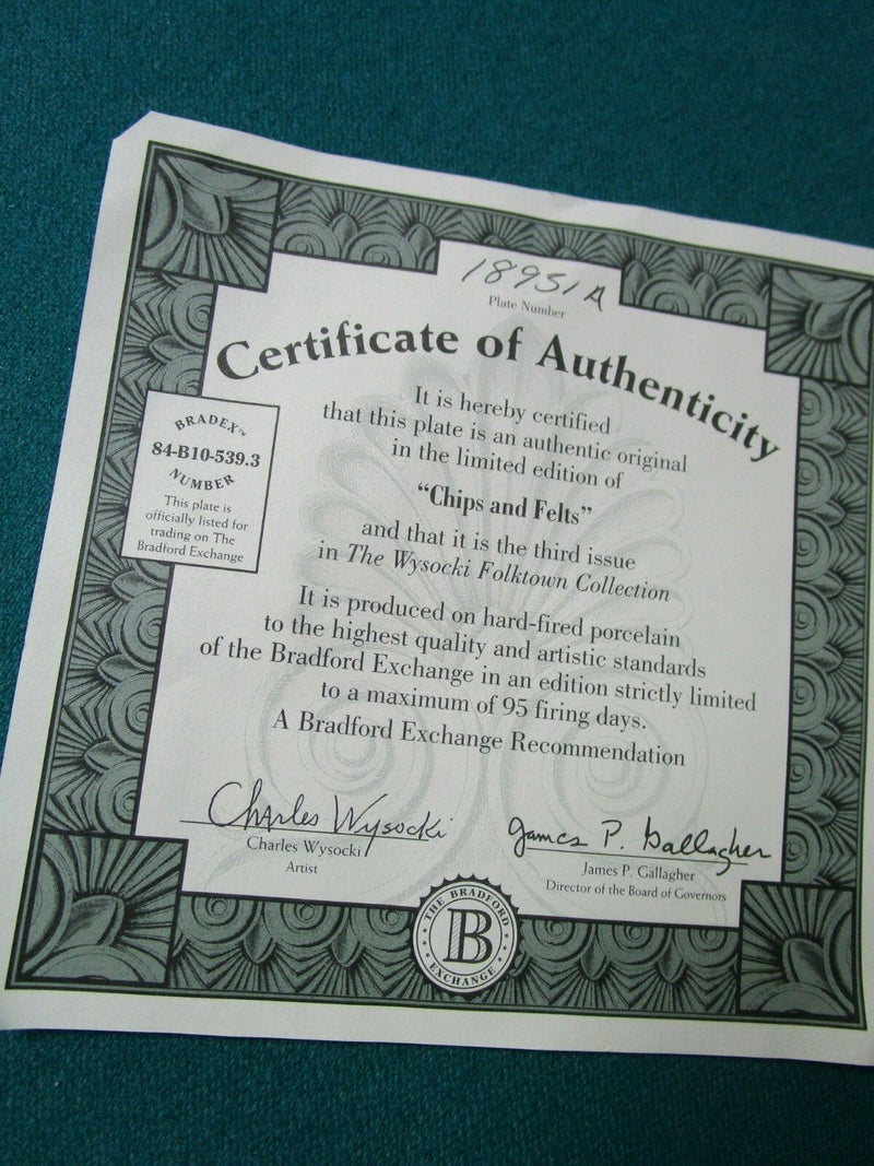 Wysocki Folktown 2 Collector Plates Florist / Chips Felts Store 6 1/2" ^^