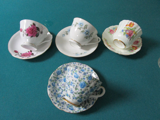 Tea Time Cups Saucers Roses - Lefton - Old Royal England - Blue Flowers Pick1 ^^