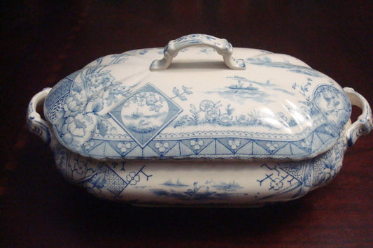 Aesthetic movement 1883 Mysore pattern Blue transferware tureen- Edge &Malkin[*