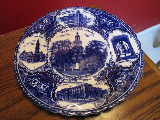 Antique Blue Transferware Advertising Plate Philadelphia, Pennsylvania [*BP16]