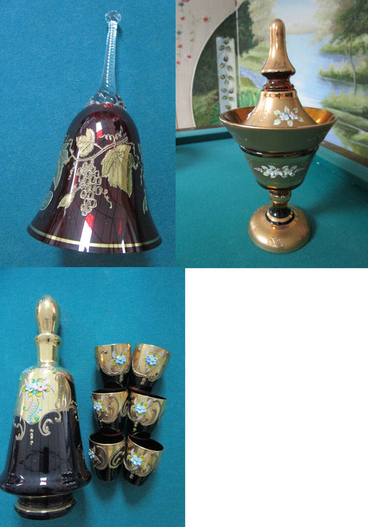CZECH/BOHEMIAN CRYSTAL GLASS GOLD RED RUBY CANDY DISH BELL DECANTER PICK 1