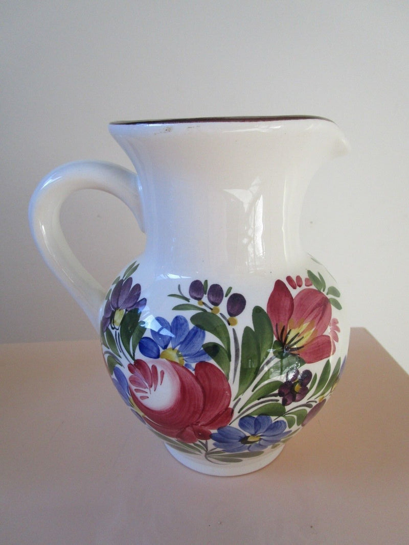 Hungarian Barauni Signed Floral Ceramic Pitcher Pansies 7" [30H]