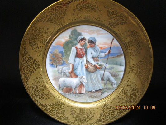 ULIM Limoges GOLD ENCRUSTED French curio plate the shepherdess 9 1/2" [#191]