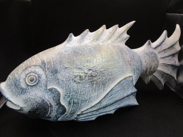 Koi Hand Carved 2 Fishes Sculpture Mango Wood Burned Embellished  2 Pcs ^^^