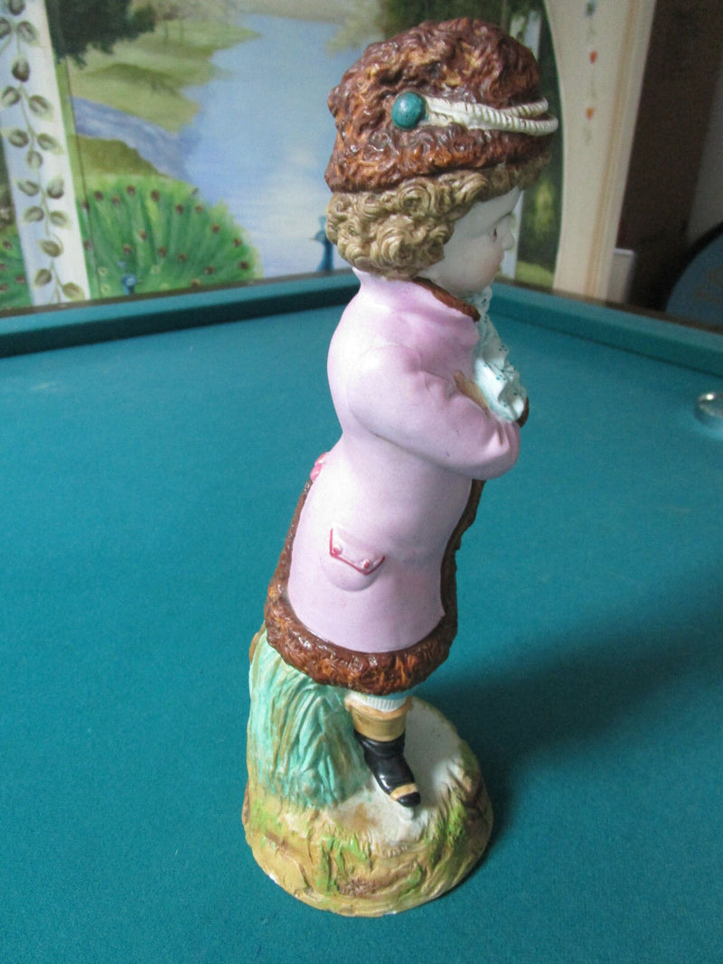ANTIQUE GERMAN BISQUE SKATER GIRL FIGURINE 13" ORIGINAL