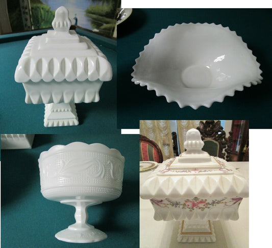 VINTAGE MILK GLASS WEDDING BOWL BANANA  COMPOTE BRODY WESTMORELAND - PICK ONE 1-