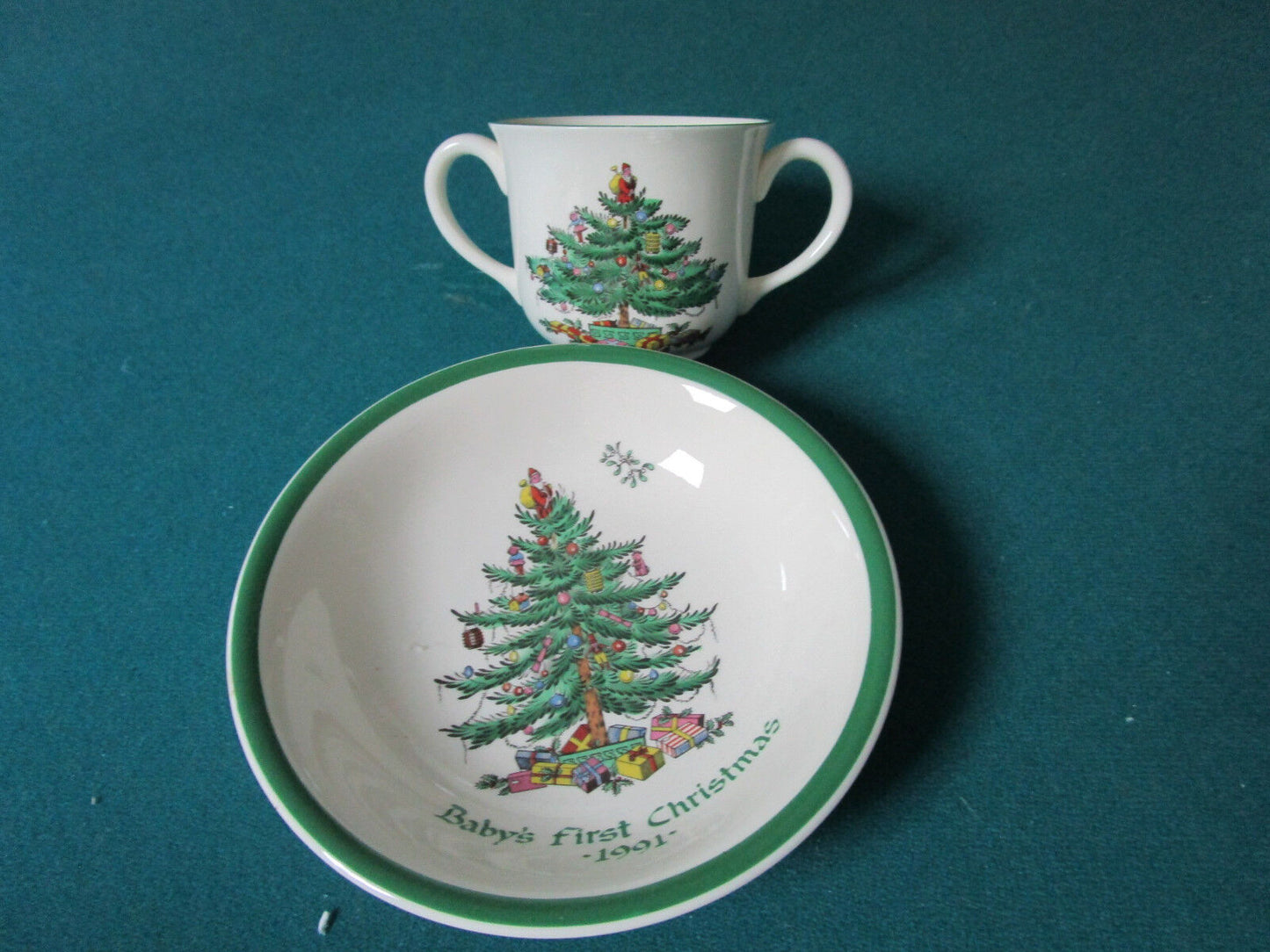 1991 SPODE FIRST BABY CHRISTMAS SET CUP AND SAUCER NIB