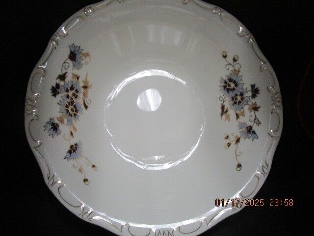 Zsolnay Hungary round bowl blue flowers and gold 3 x 10" ^^