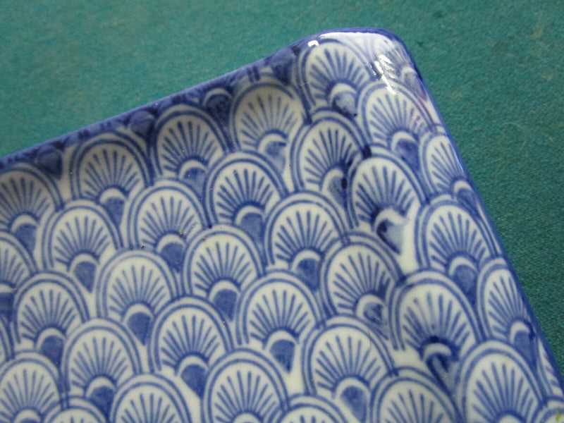 BLUE TRAY JEWELRY DISH VANITY CHINESE 8 1/2 X 6"