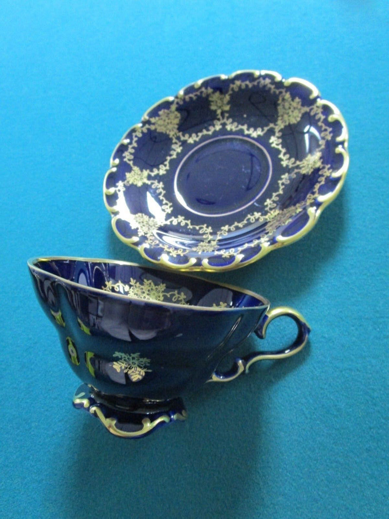 Linder Bavaria Germany  Etch Cobalt Cup And Saucer Gold And Blue Original [61]