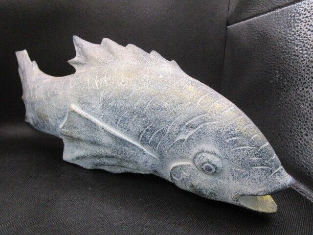 Koi Hand Carved 2 Fishes Sculpture Mango Wood Burned Embellished  2 Pcs ^^^