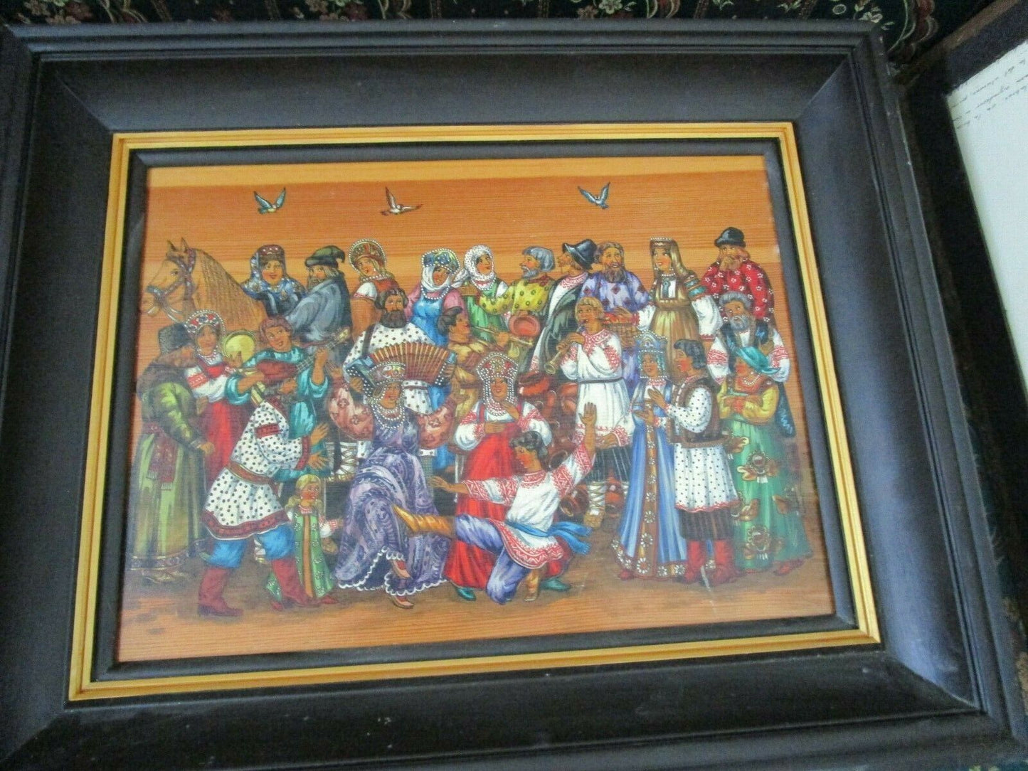 UKRANIAN RUSSIAN FOLK ART ORIGINAL OIL ON BOARD A WEDDING