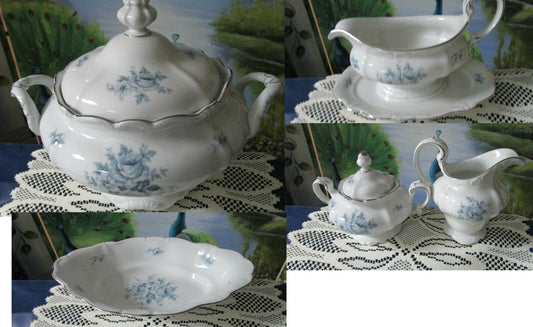 J. HAVILAND BLUE BOUQUET PLATINUM TUREEN - CREAMER SUGAR -GRAVY BOAT- BOWL PICK1