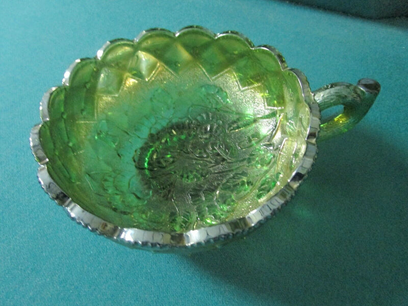 Imperial Green Iridescent Glass Quilted Diamond Nappy Bowl Handle Pick 1