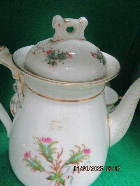 HAVILAND LIMOGES Antique Moss Rose Scottish TEAPOT 9 X 6"^^