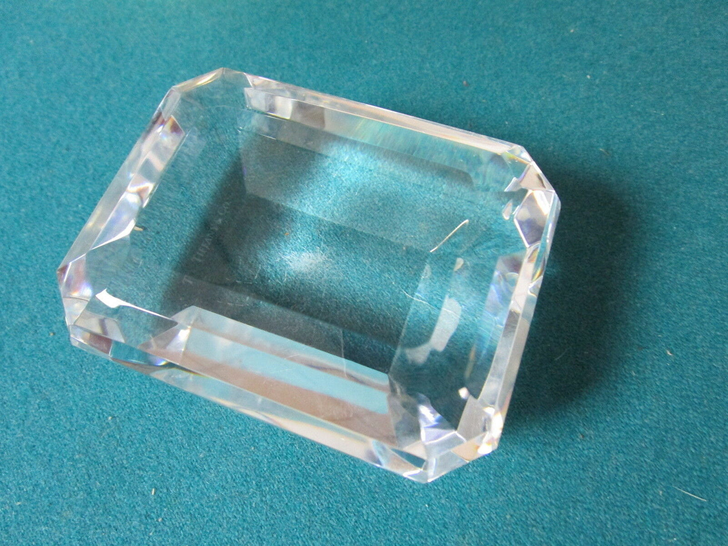 Tiffany Paperweight diamond crystal glass. 3 1/2" x 3" x 1 1/2"