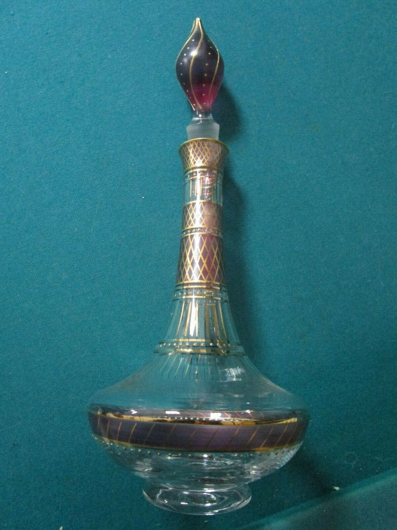 BOHEMIAN CZECH PURPLE CRYSTAL GOLD DECANTER WITH STOPPER AND BOWL PICK1