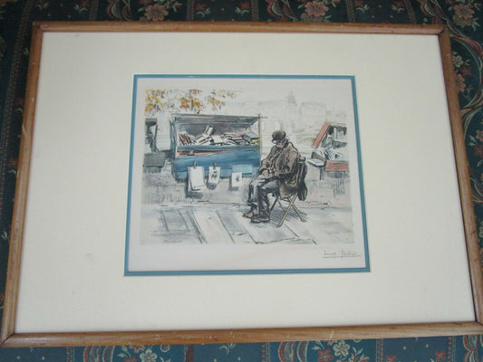 1980's Eugene Veider Hand Signed Antique Colored Etching lithograph BOOK SELLER