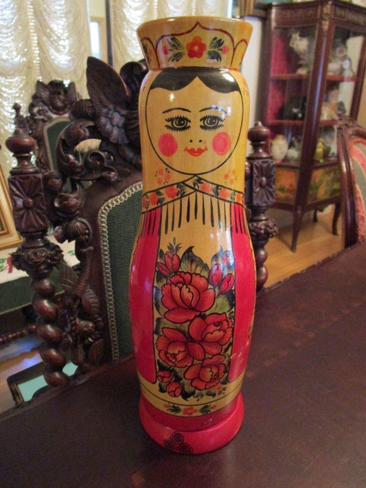 VINTAGE RUSSIAN WOODEN LACQUER HAND PAINTED BOTTLE BOX 13 1/2" original