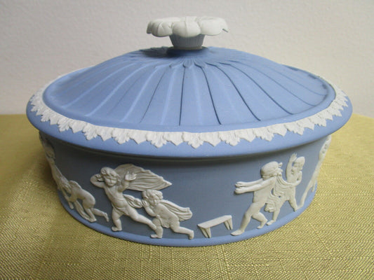 Wedgewood Blue Jasperware GREEK DECOR, oval covered trinket original [91]