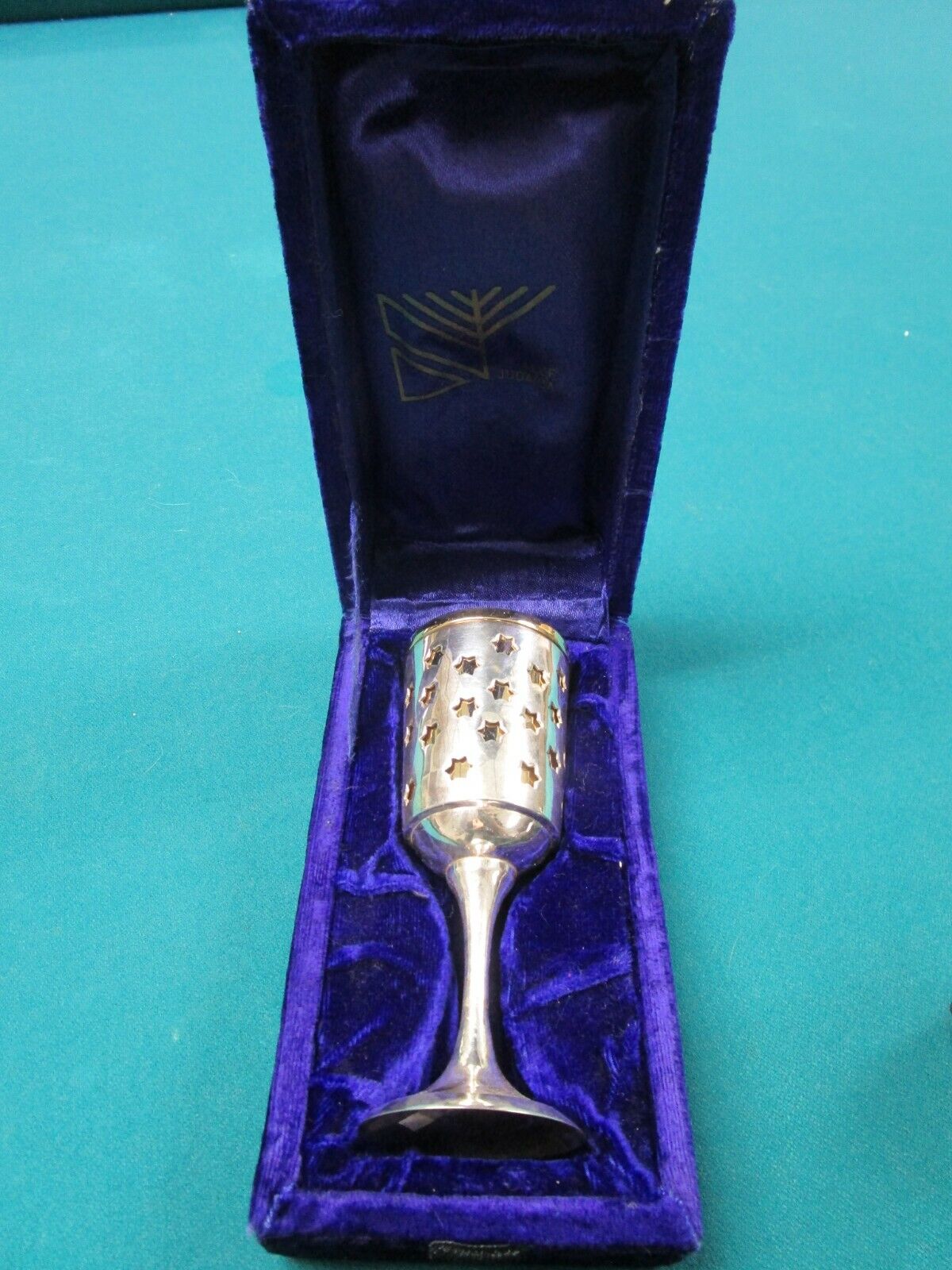 Alef Judaica Silverplated GOBLET Shabbat Kiddush W/ GOLDEN INSERT DAVID STARS