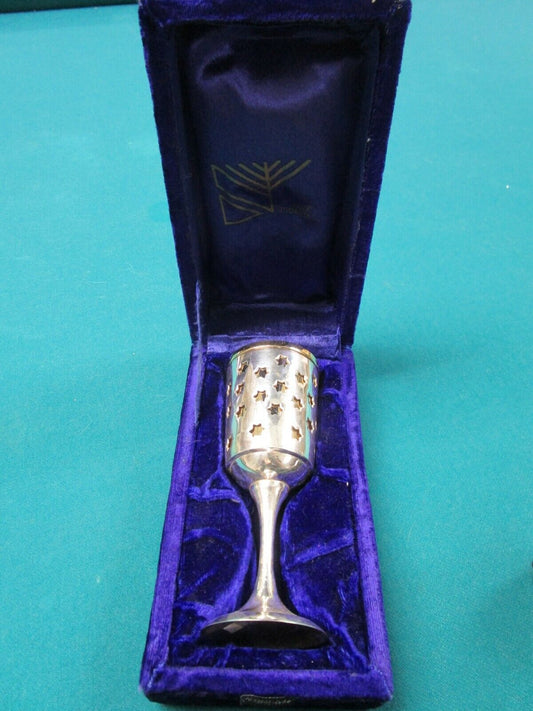 Alef Judaica Silverplated GOBLET Shabbat Kiddush W/ GOLDEN INSERT DAVID STARS ^^