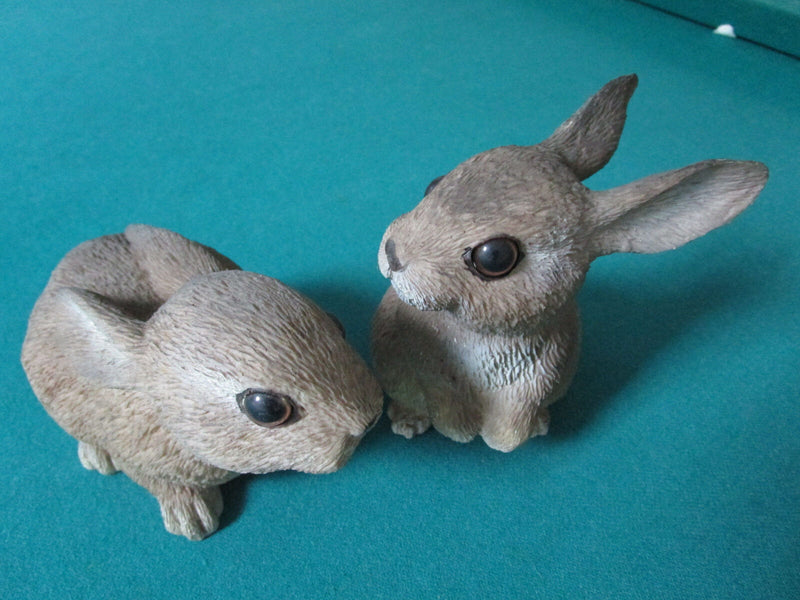 CERAMIC BUNNIES HARE PAIR 5" LIFELIKE BABY RABBITS