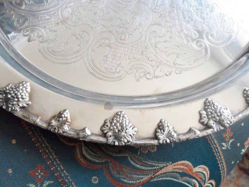 Federal Silver Co. Antique Silverplate  Tray Grapes, Two Handles, 17"