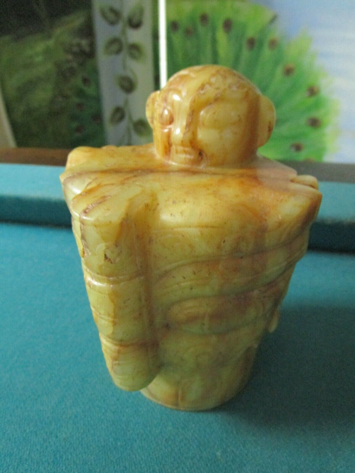 ANTIQUE 1920s CHINESE MARBLE SCULPTURE IN ORIGINAL SILK BOX 5 1/2"