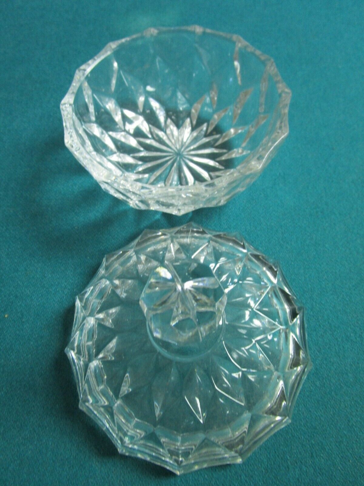 TRINKET BOX PESSED GLASS VINTAGE COVERED BOWL 5 1/2 X 4"