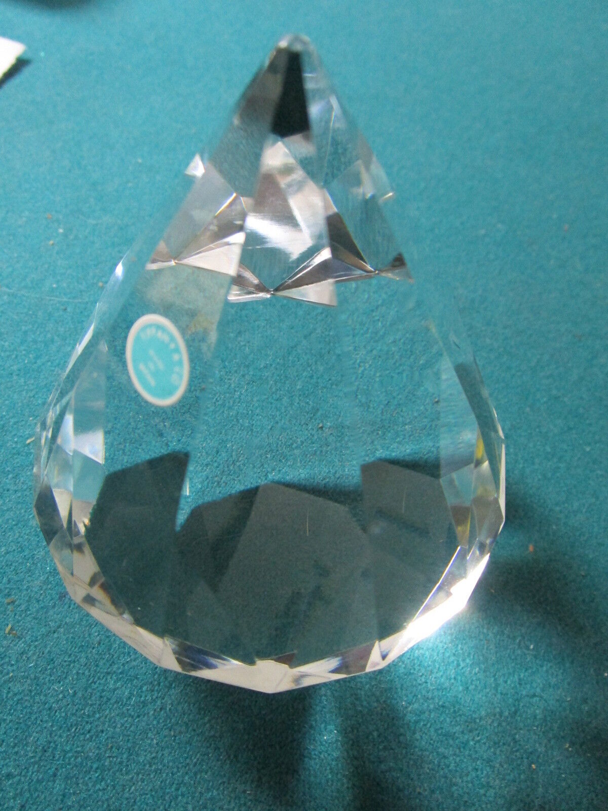 Tiffany Paperweight diamond crystal glass. 3 3/4" tall. Original label