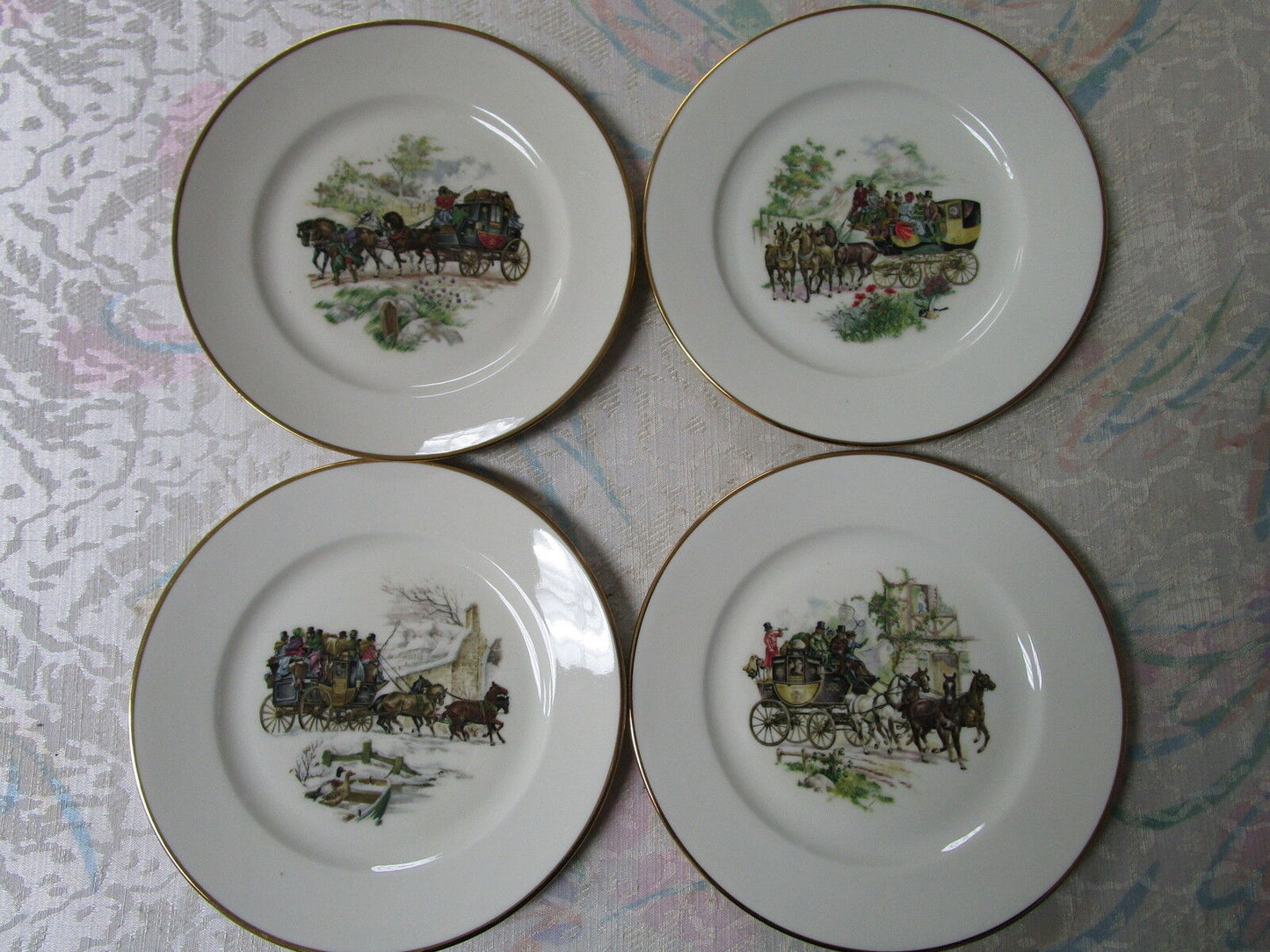 VICTORIAN 4 Salad Plates JWK Joseph Kuba Bavaria Germany  7 1/2", carriages