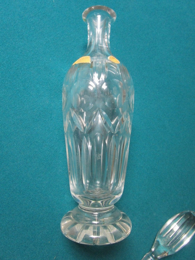 Glass Decanter Pair - Mid Century W. Germany Clear With Stopper Labels [Gl5]