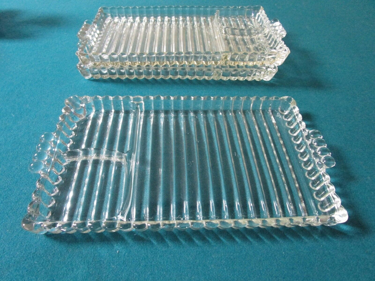 1950s ANCHOR HOCKING 7 GLASS SNACK TRAY  ORIGINAL 3 COMPARTMENTS