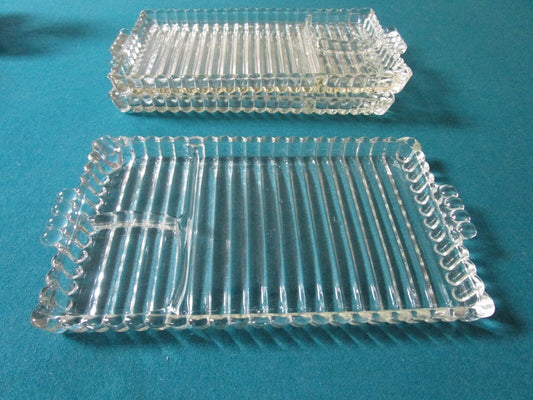 1950s ANCHOR HOCKING 7 GLASS SNACK TRAY  ORIGINAL 3 COMPARTMENTS