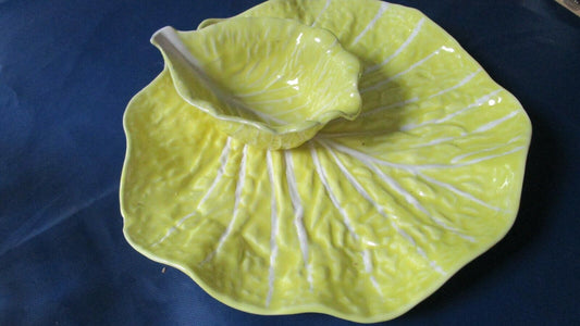 TRAY AND DIP DISH BOWL YELLOW CERAMIC PORTUGAL 2 PCS [70A]