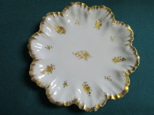 ANTIQUE ALFRED LANTERNIER FRANCE LIMOGES CURIO DISH PLATE GOLD PETALS 8"