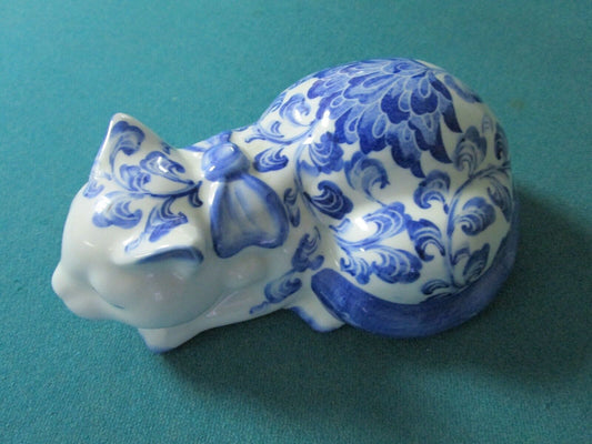 ANDREA SADEK 2 X 6" BLUE WARE SLEEPING CAT