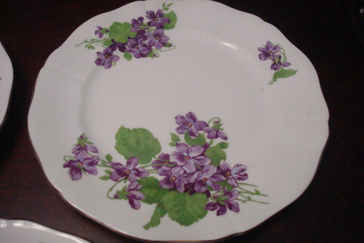 Adderley England violets pattern 3 salad plates 8" diam[*4-1]]