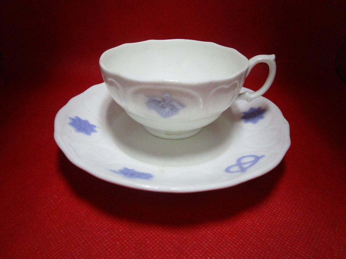 Adderley England Chelsea antique white / lavender cup and saucer anchor nots