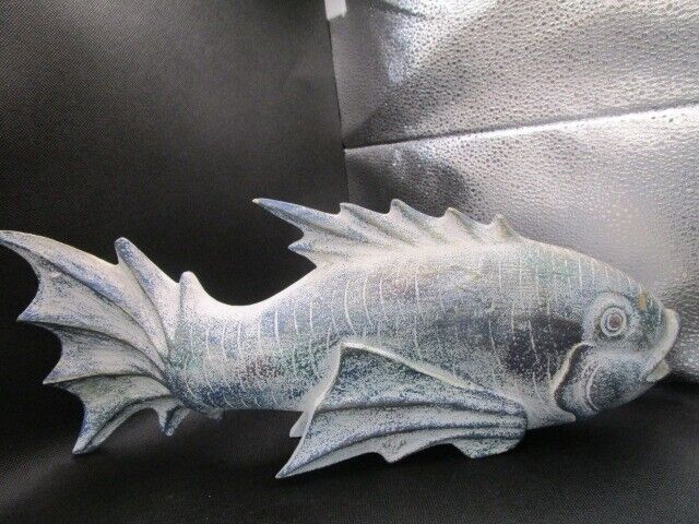 Koi Hand Carved 2 Fishes Sculpture Mango Wood Burned Embellished  2 Pcs ^^^