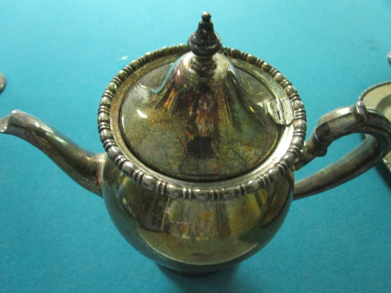 Antique Silver On Copper English Tea And Coffee Set With Tray 5 Pcs