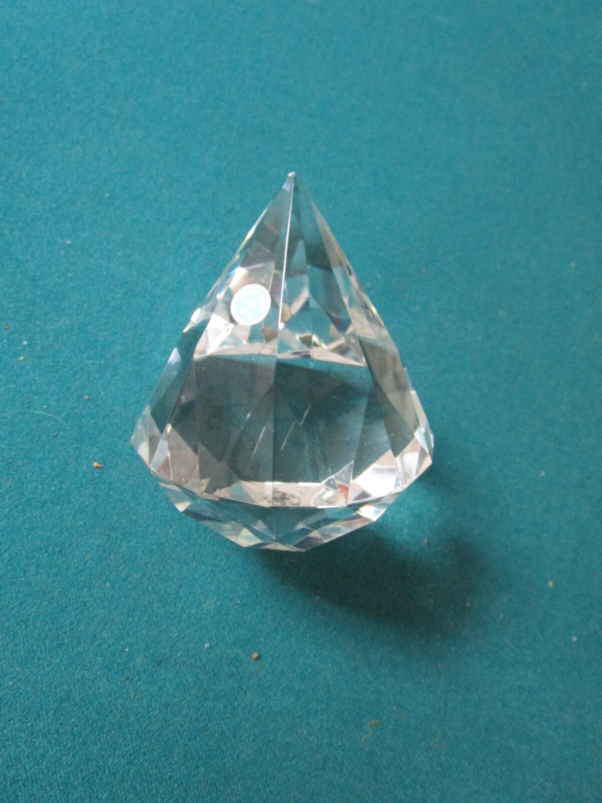 Tiffany Paperweight diamond crystal glass. 3 3/4" tall. Original label