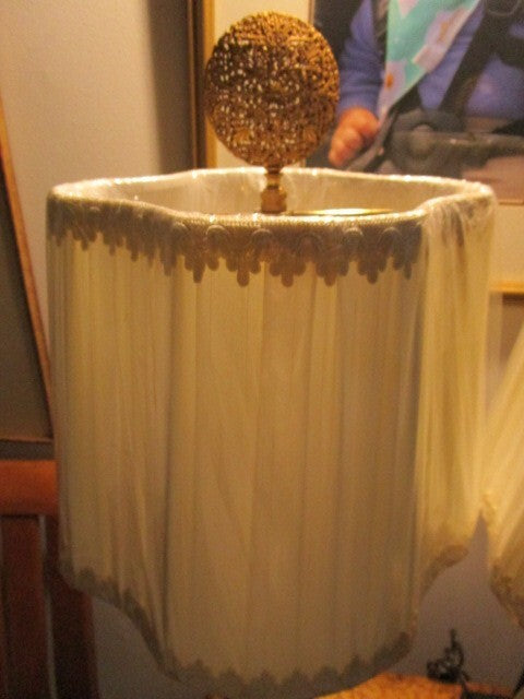 Mid Century Table Lamps Chinese Bakelite Figural Silk Shade Ormulu Finial 30"