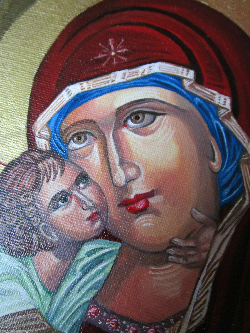 ORIGINAL ICON OIL PAINTING ON BOARD JESUS MADONNA SIGNED CERTIFICATES ^^