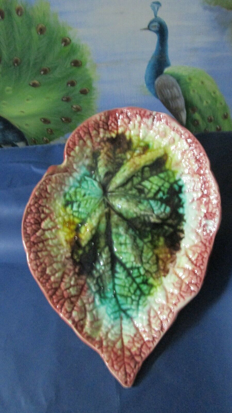 Antique ~ GRIFFIN SMITH & HILL ETRUSCAN BEGONIA LEAF MULTICOLOR  DISH 12" ^^
