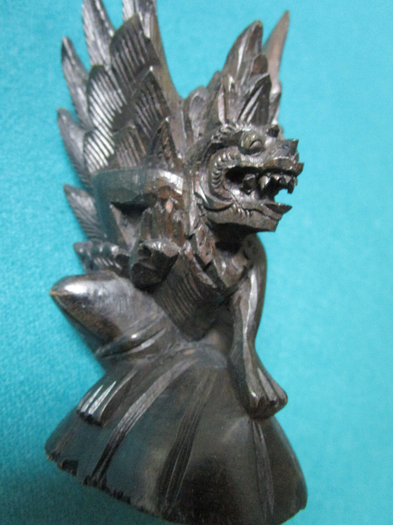 CHINESE GARGOYLE BLACK WOOD CARVING  4 1/2" original ```