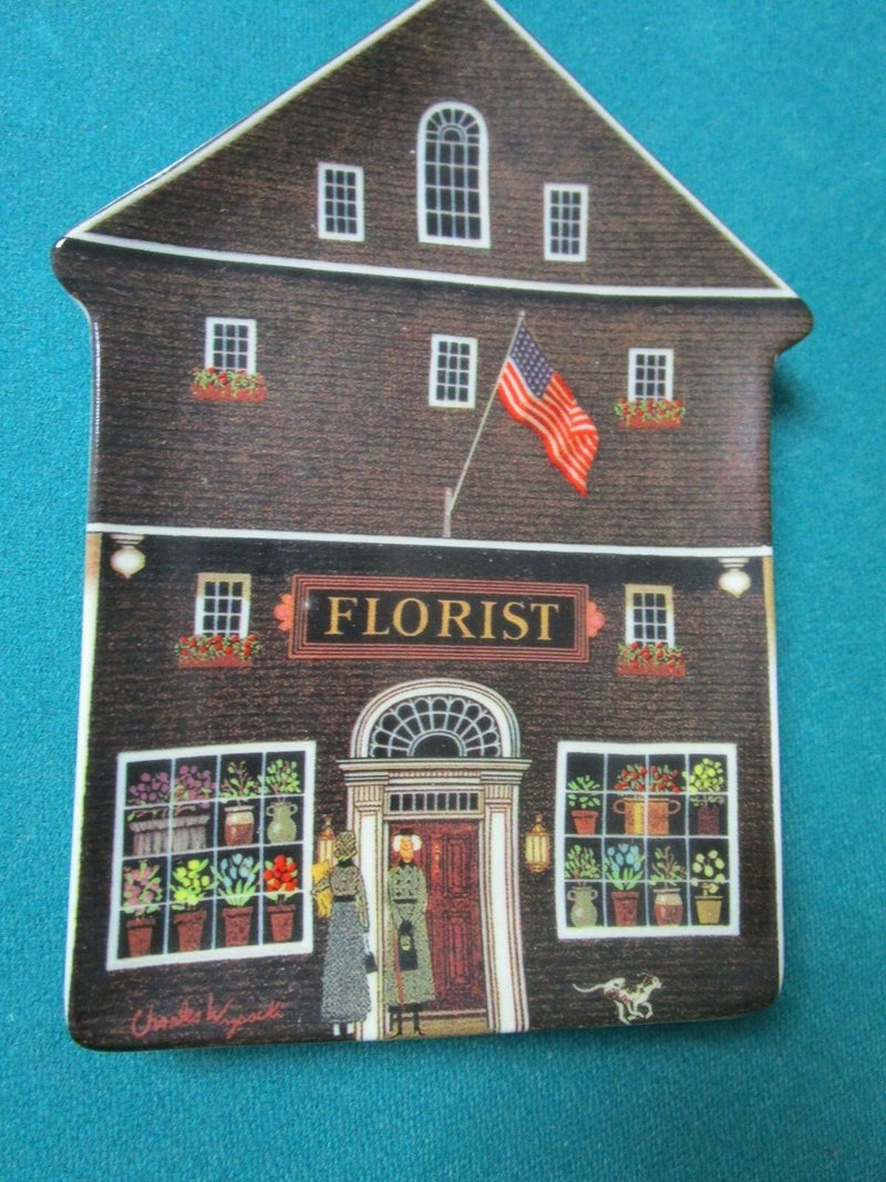 Wysocki Folktown 2 Collector Plates Florist / Chips Felts Store 6 1/2" ^^