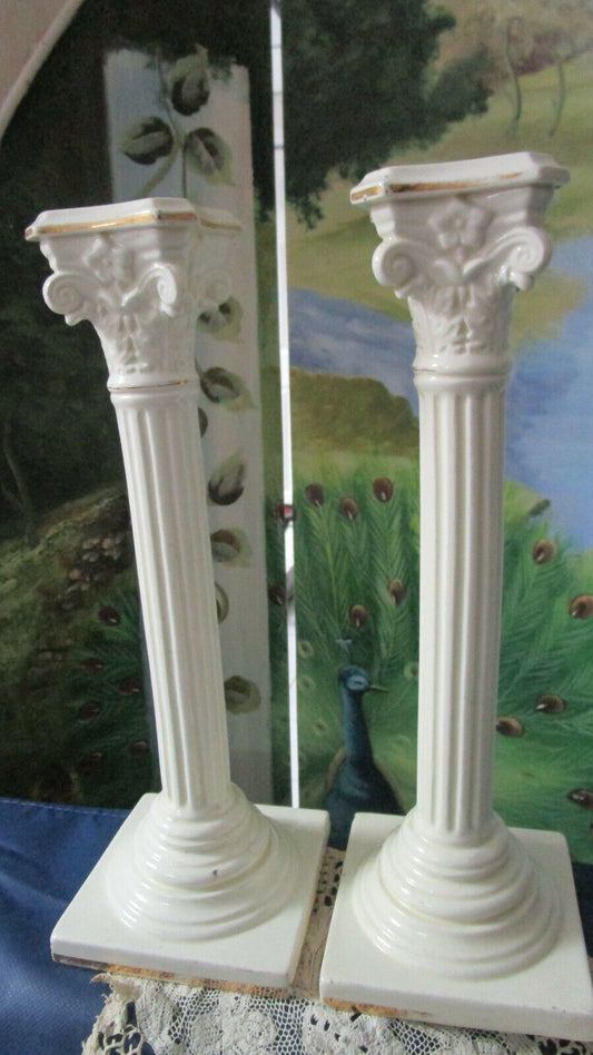 ANTIQUE c1880 POWELL BISHOP & STONIER pair of  CANDLESTICKS CORINTHIAN COLUMNS